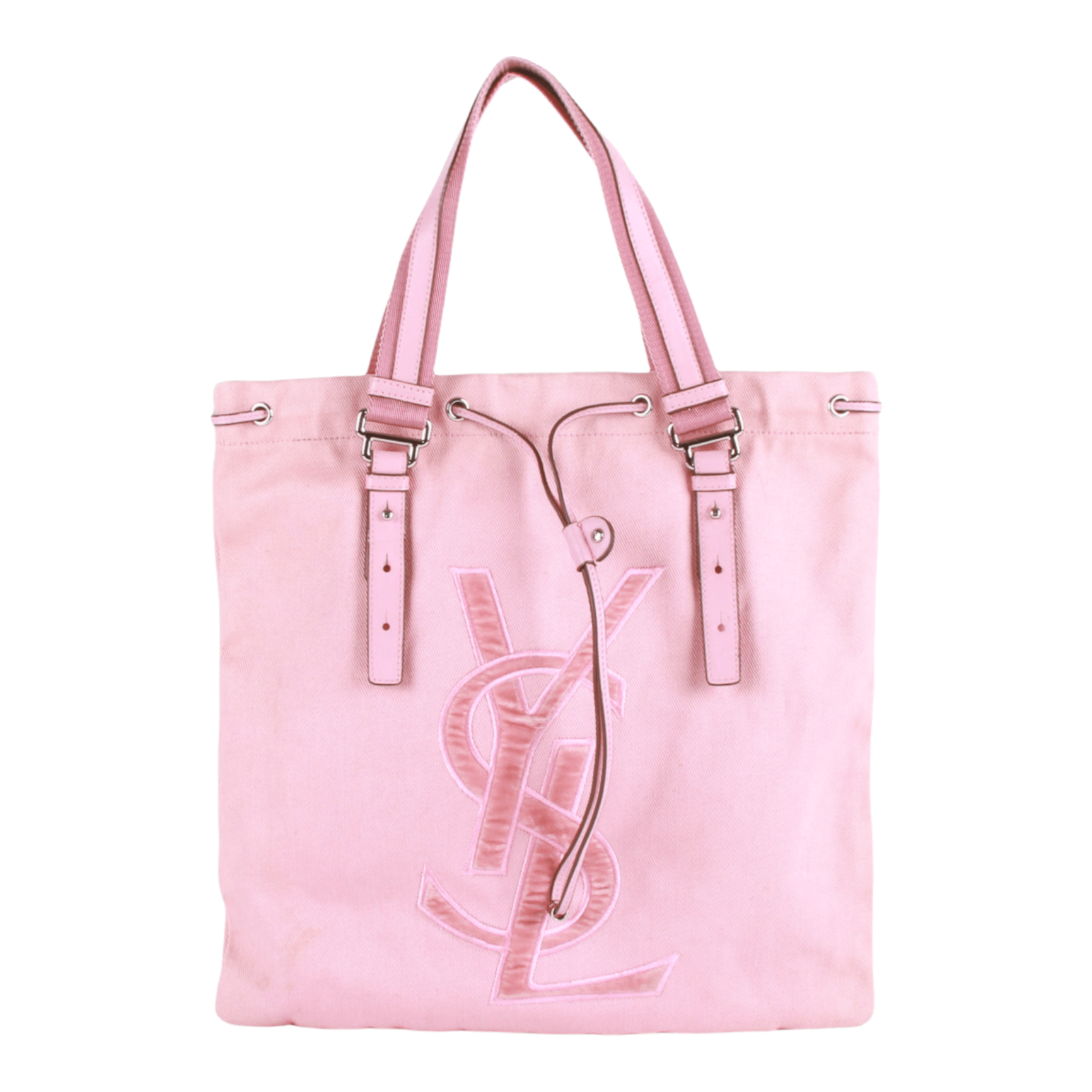 Authentic Saint Laurent Bag Kahala Velvet Ysl Logo Pink Canvas Tote ...