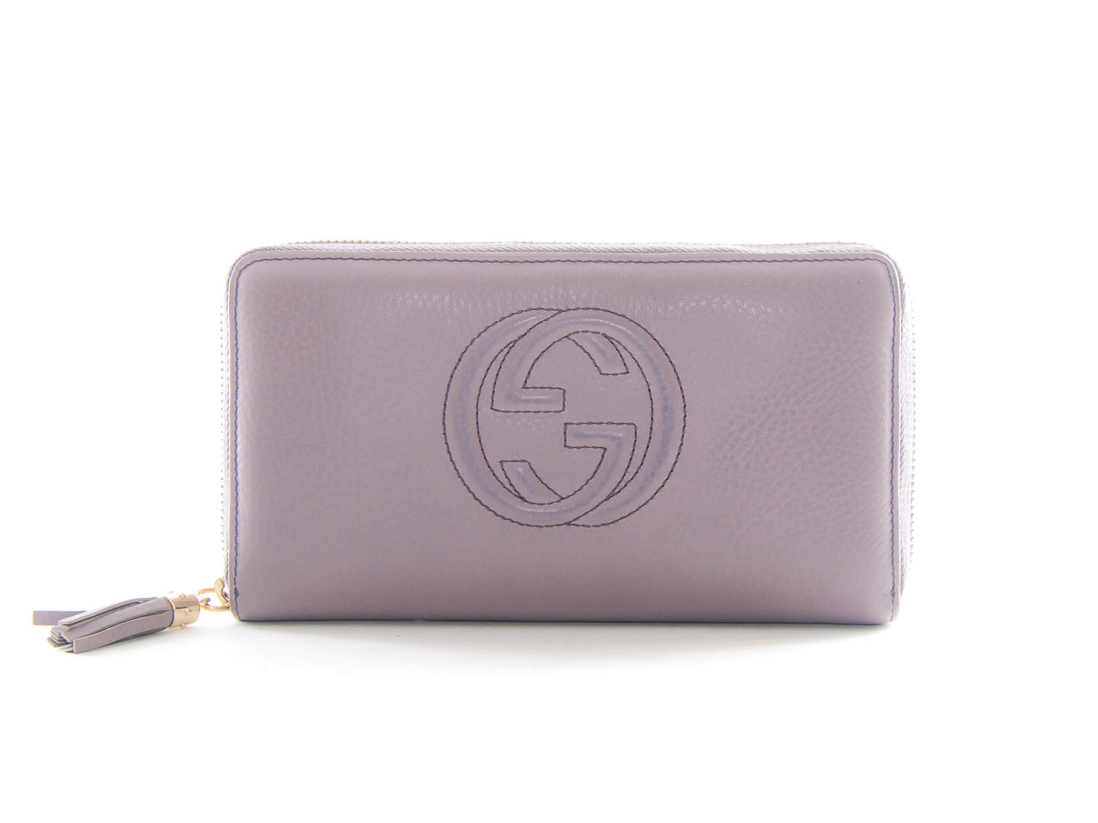 Authentic Gucci GG logo Soho lavender leather zip around wallet ...