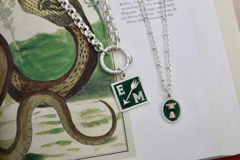 Mixed Metal Silver and 9k Gold Enamel Charm Necklaces Inspired By Antique Jewellery