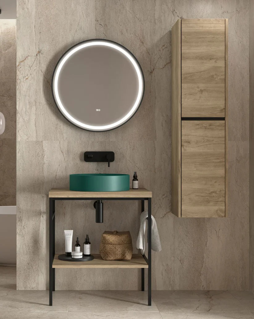 Mueble Baño al Suelo Diseño Industrial | Roble Natural | Sin Cajón