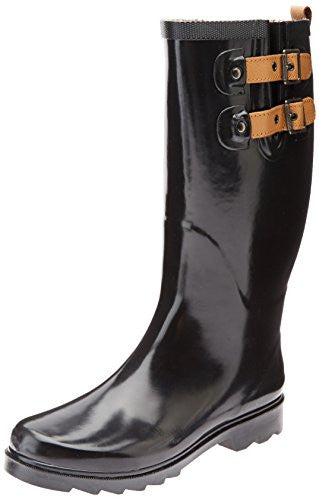 glossy black rain boots