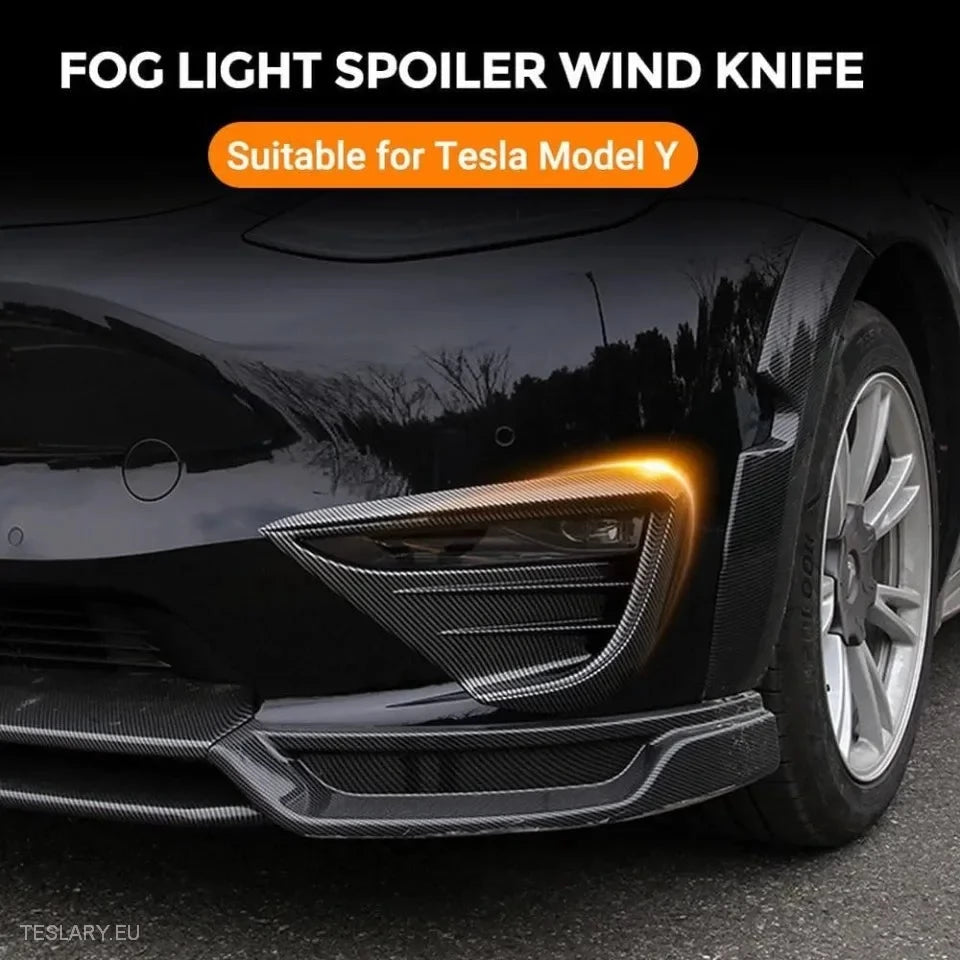 Tesla Model Y Front Fog Light Trim Spoilers in Matte Black , Carbon & Gloss Black