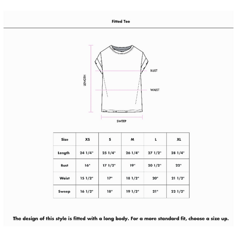 recycled karma fitted tee size guide