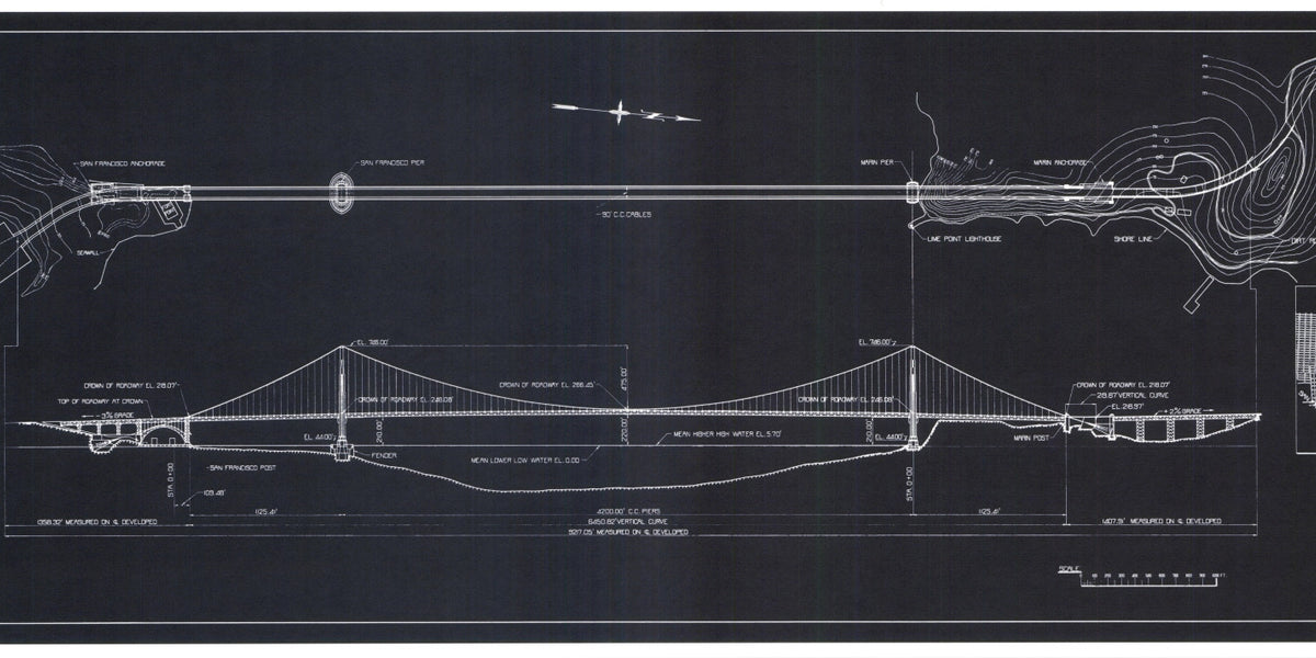 Golden Gate Bridge General Plan and Elevation Blue Print – Sausalito