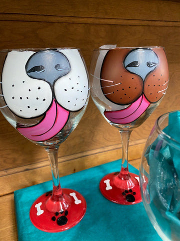 Dog Mouth Stemless Wine Glasses Available at Treasures in Lewes