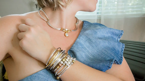 Lizzy James wrap shown as a bracelet and necklace