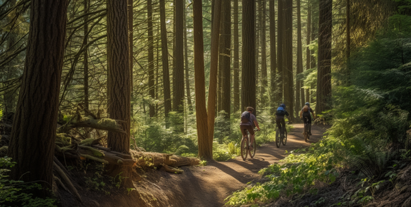 mountain bikers riding through oregon forests
