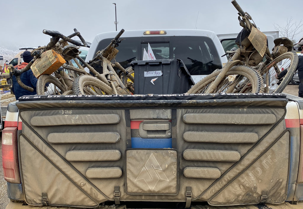 high roller tailgate pad covered in dirt at an event