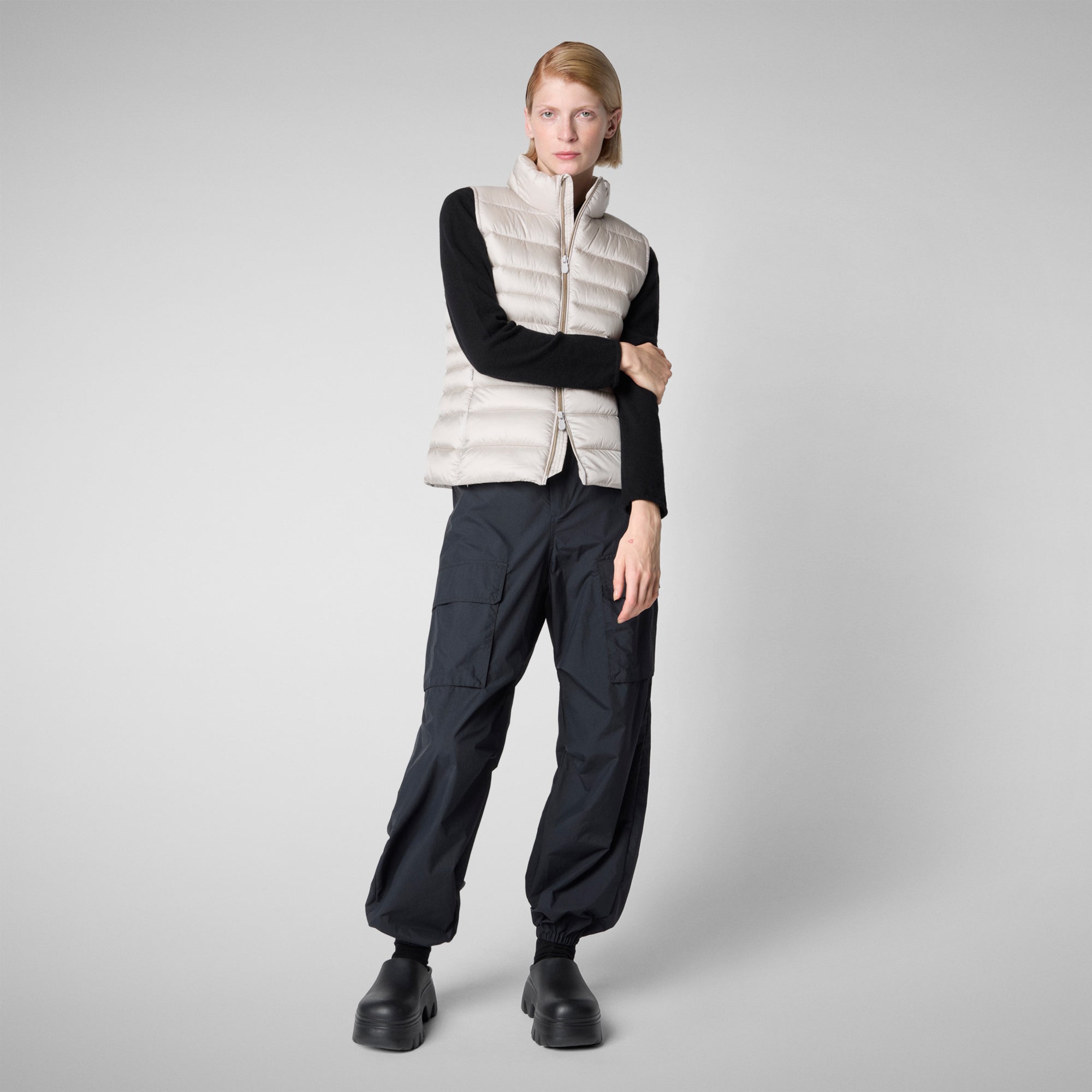 Woman's Lynn Puffer Vest in Rainy Beige - Save The Duck USA product image