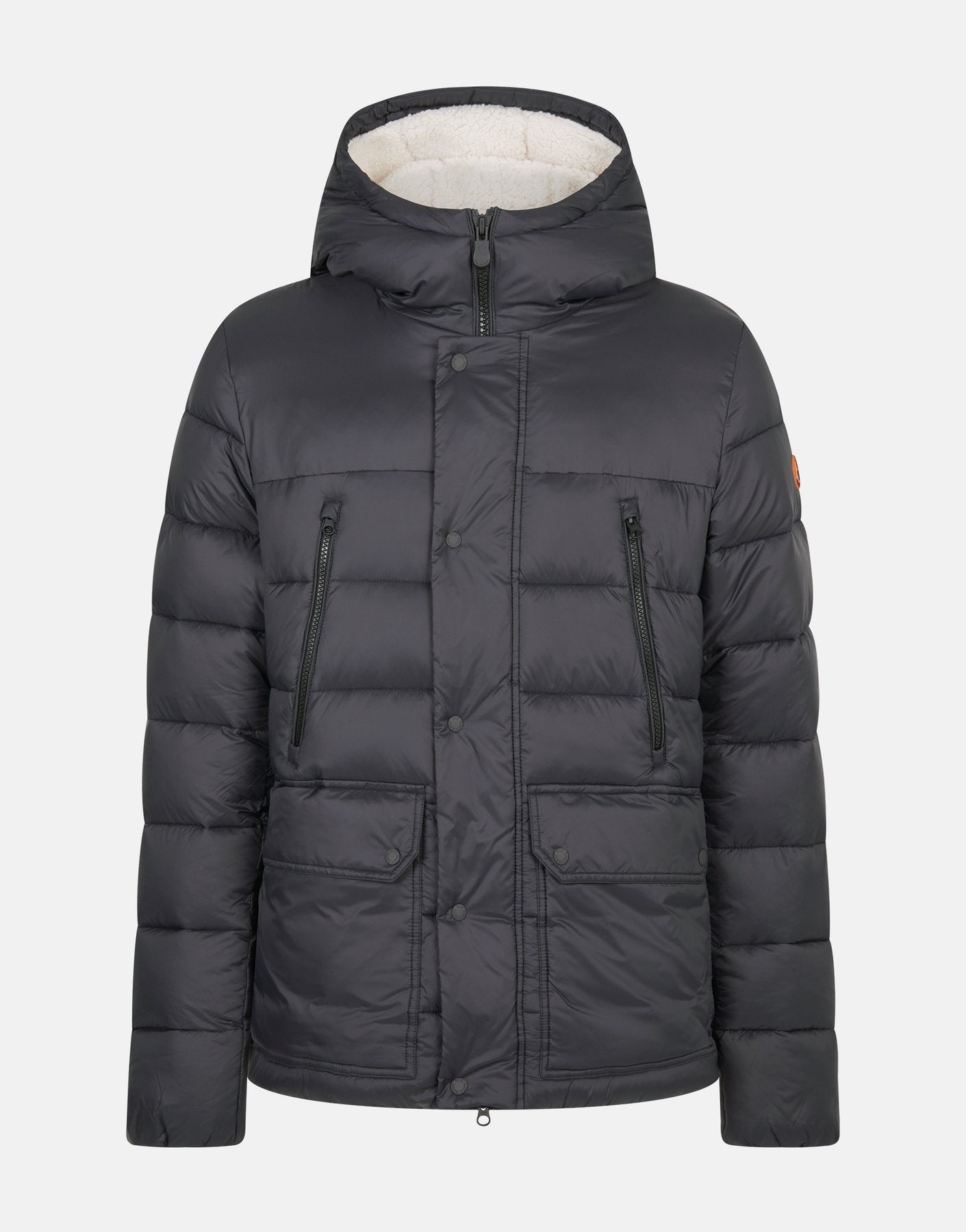 Nylon Hooded Fleece-Lined Jacket in Black, Work Jackets