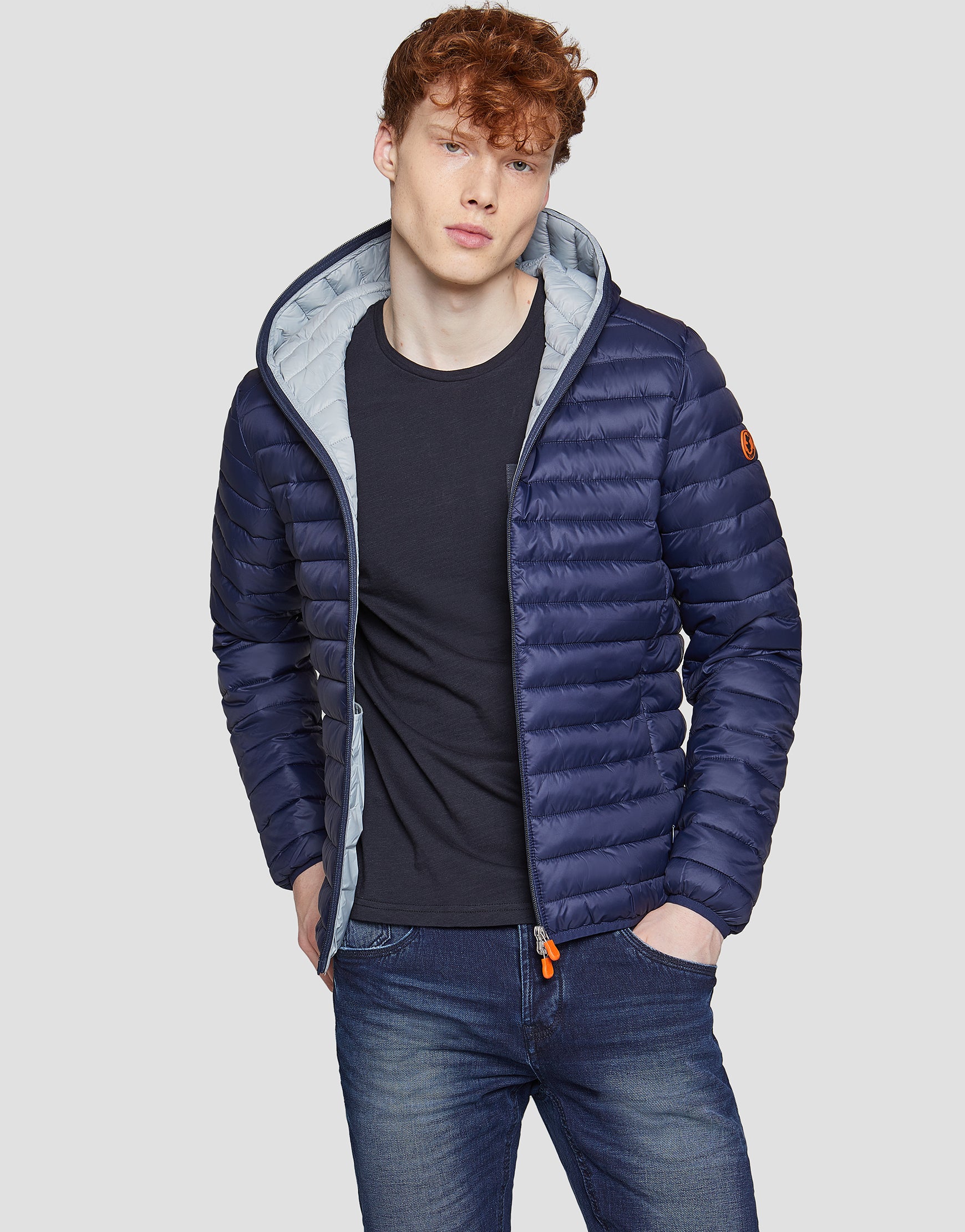 navy hooded puffer jacket