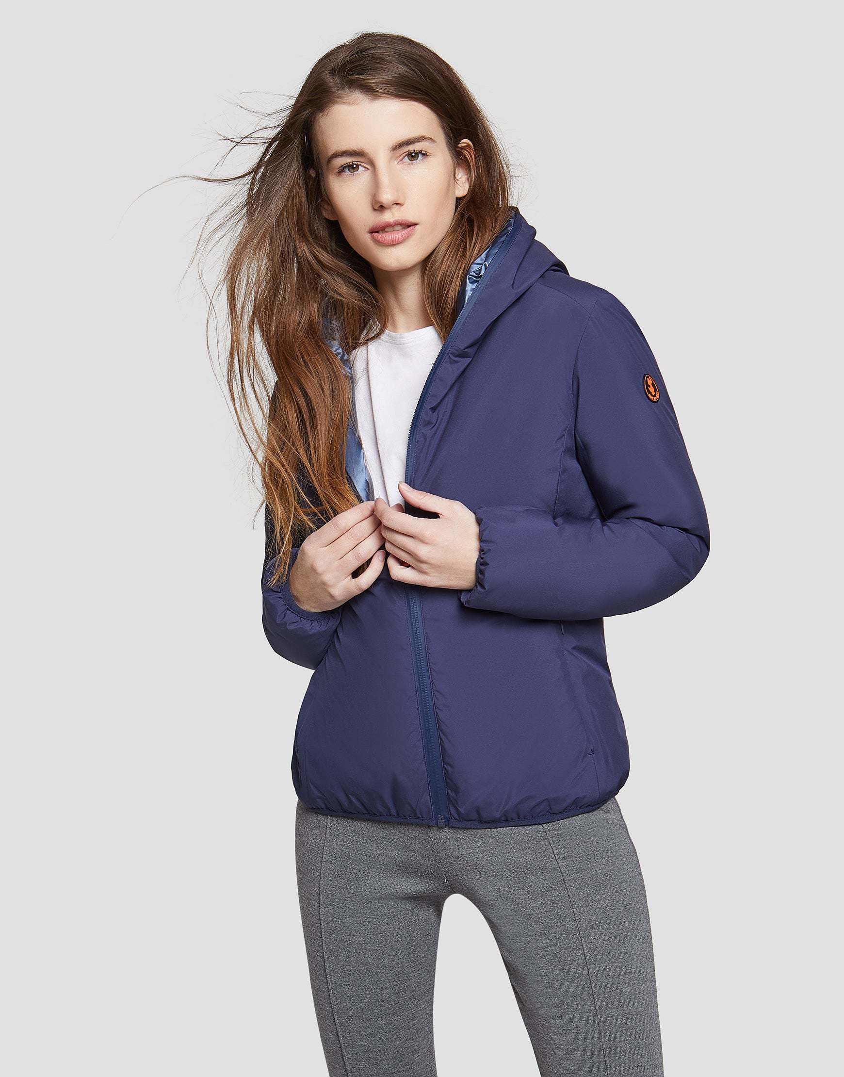 navy blue hooded jacket