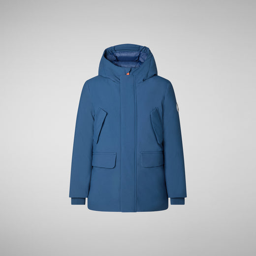 Front View Boys' Theo Hooded Parka in Ink Blue