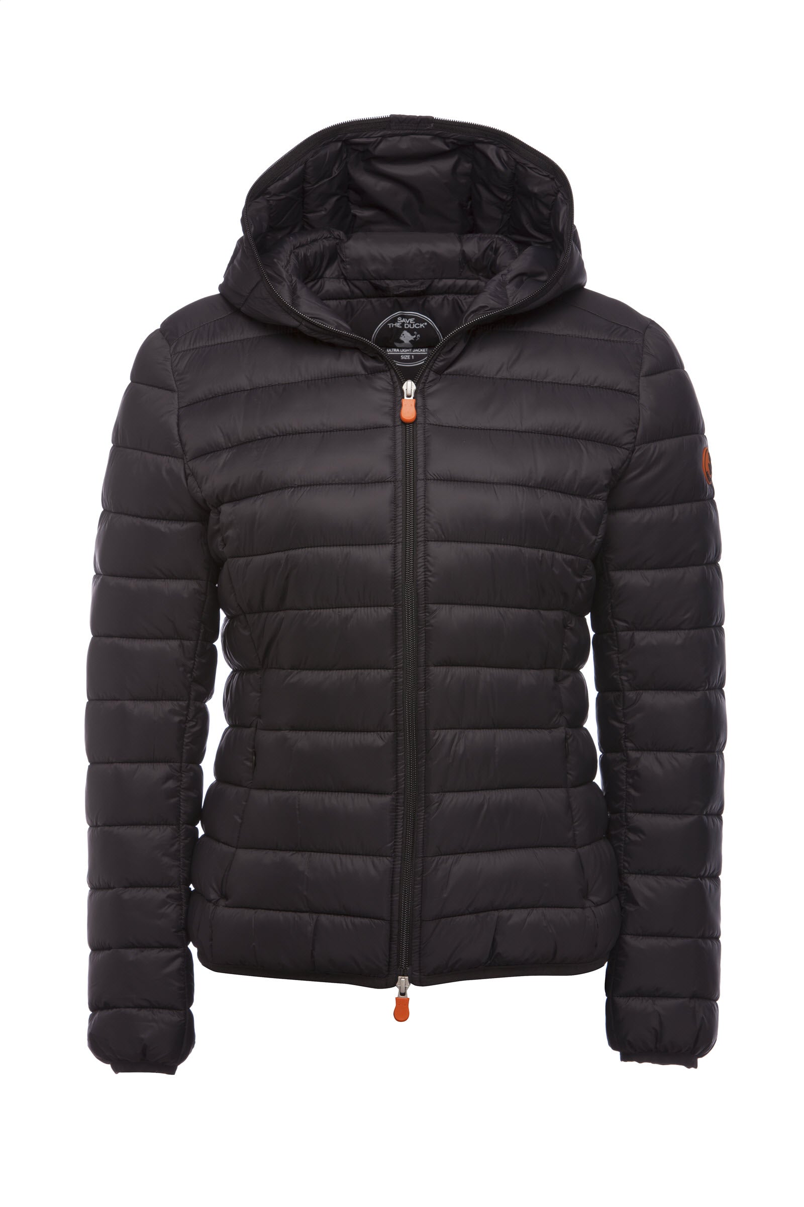 women's black quilted jacket with hood