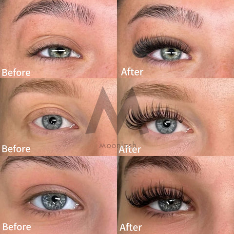 before and after eyelash extension effect