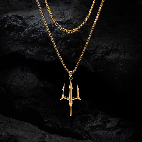 Trident Pendant, Gold Gym Trident Pendant Necklace, Marcozo, Poseidon Necklace