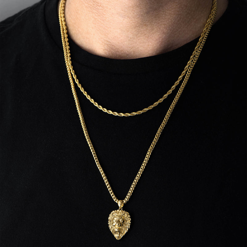 Mens Lion Pendant | Gold Plated Pendant Chain | Marcozo