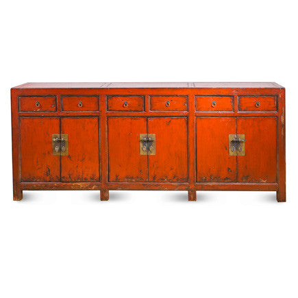 6 Door 6 Drawer Distressed Red Buffet