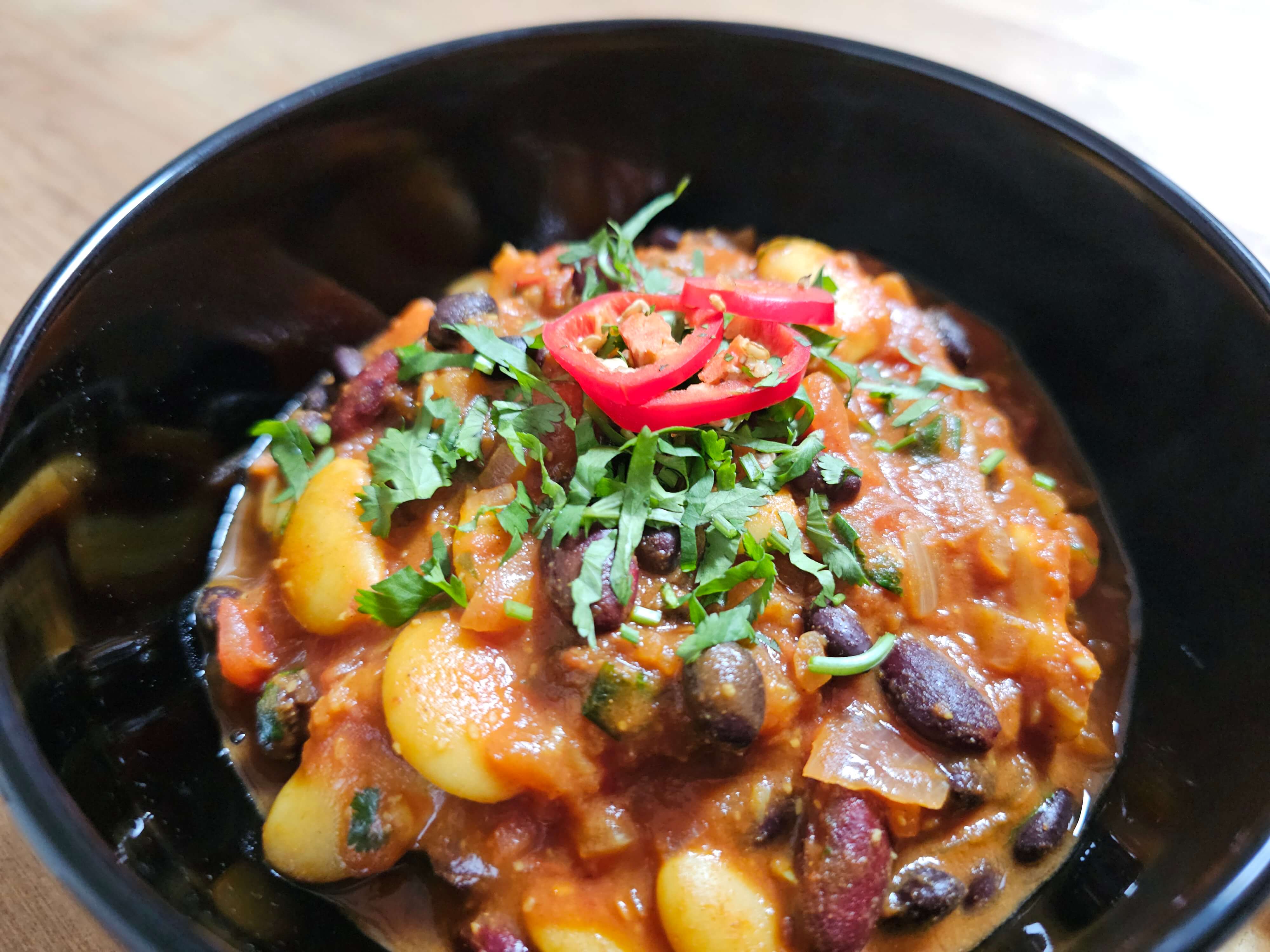 close up of vegetarian three bean curry