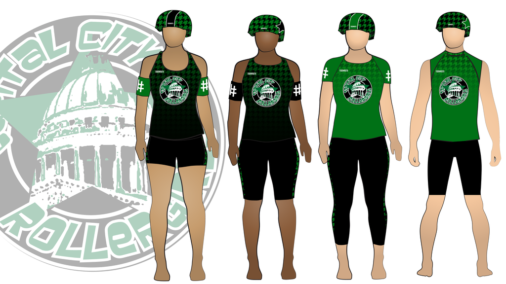 Capital City Roller Girls 8 Wheeled Mafia Uniform Collection | Custom Roller Derby Uniforms by Frogmouth