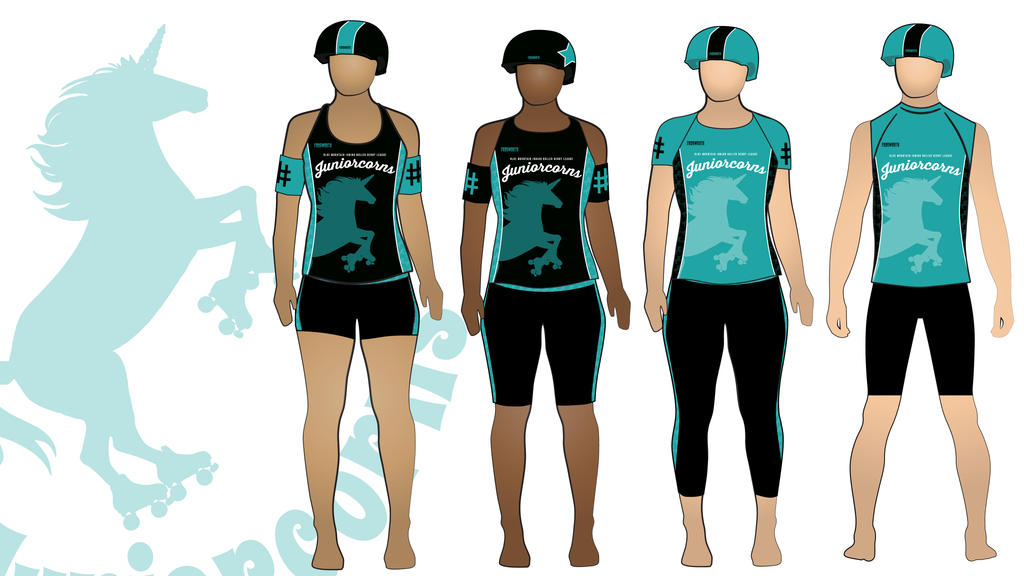 Blue Mountains Roller Derby League Juniorcorns Uniform Collection | Custom roller derby uniforms by Frogmouth