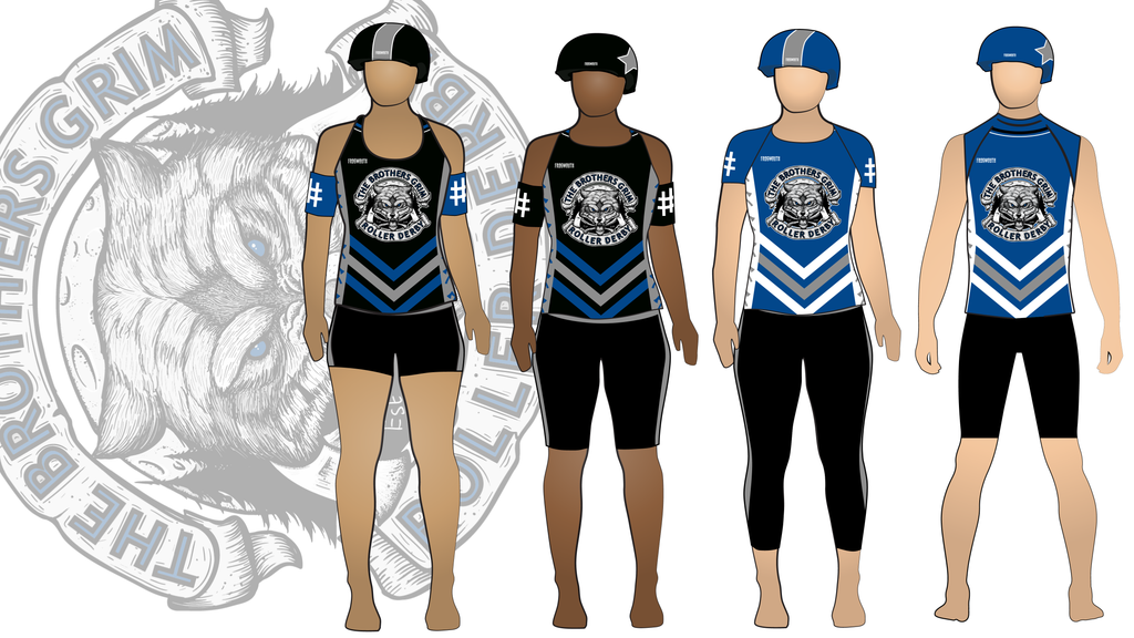 Grimsby Roller Derby Brothers Grim Uniform Collection | Custom Roller Derby Uniforms by Frogmouth