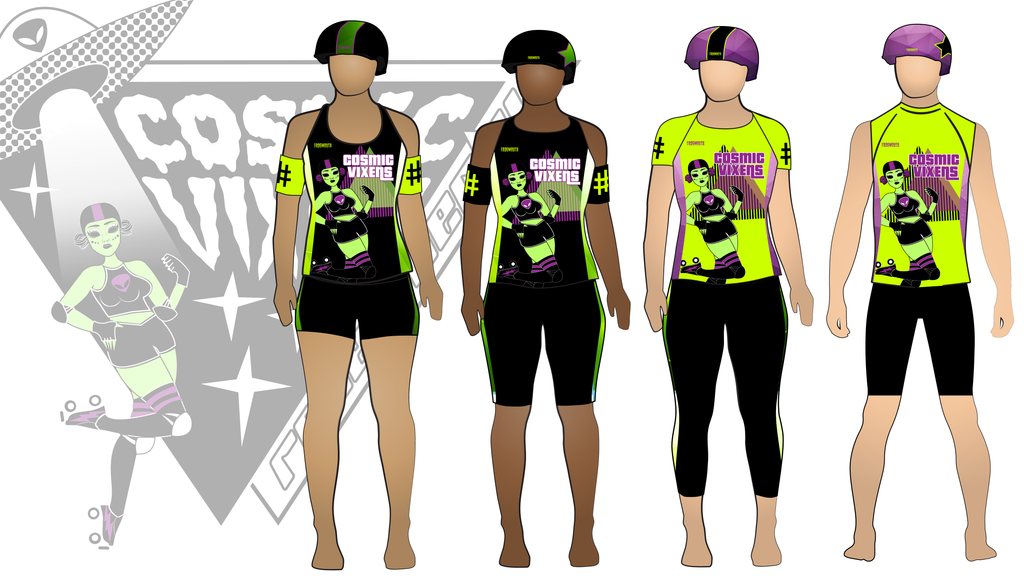 Andrews Roller Derby Cosmic Vixens Uniform Collection | Custom Roller Derby Uniforms by Frogmouth