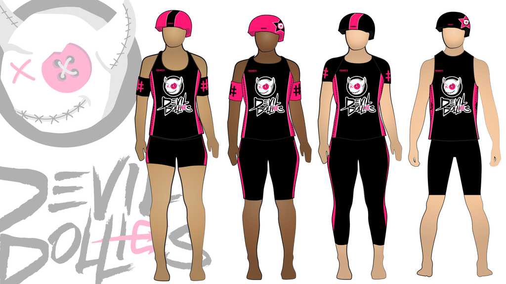Queen City Roller Girls Devil Dollies Uniform Collection | Custom Roller Derby Uniforms by Frogmouth