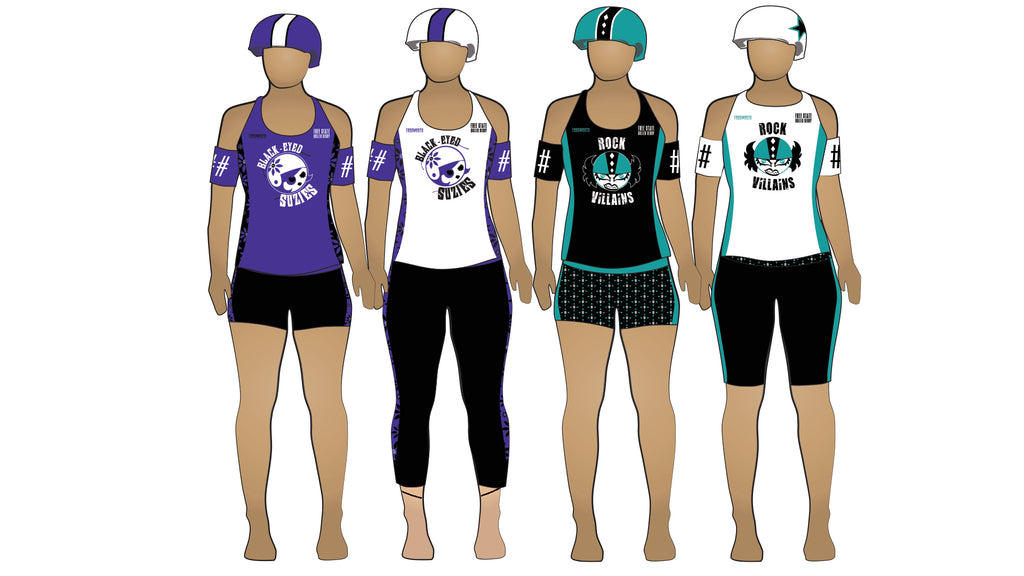 Free State Roller Derby 2016 Uniforms / Black Eyed Suzies / Rock Villains / Custom Roller Derby Uniforms by Frogmouth