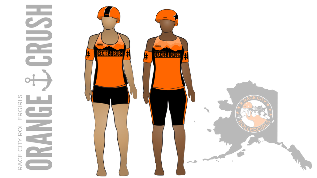 Rage City Rollergirls Orange Crush 2017 Uniform | Custom Roller Derby Uniforms by Frogmouth