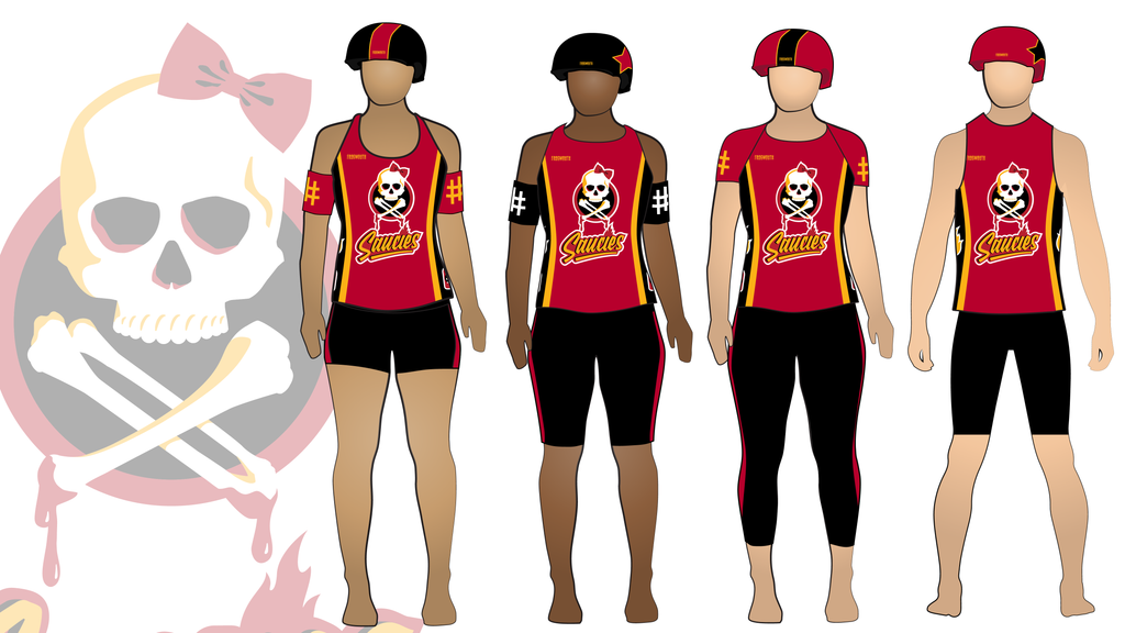 Queen City Roller Girls Saucies Uniform Collection | Custom Roller Derby Uniforms by Frogmouth
