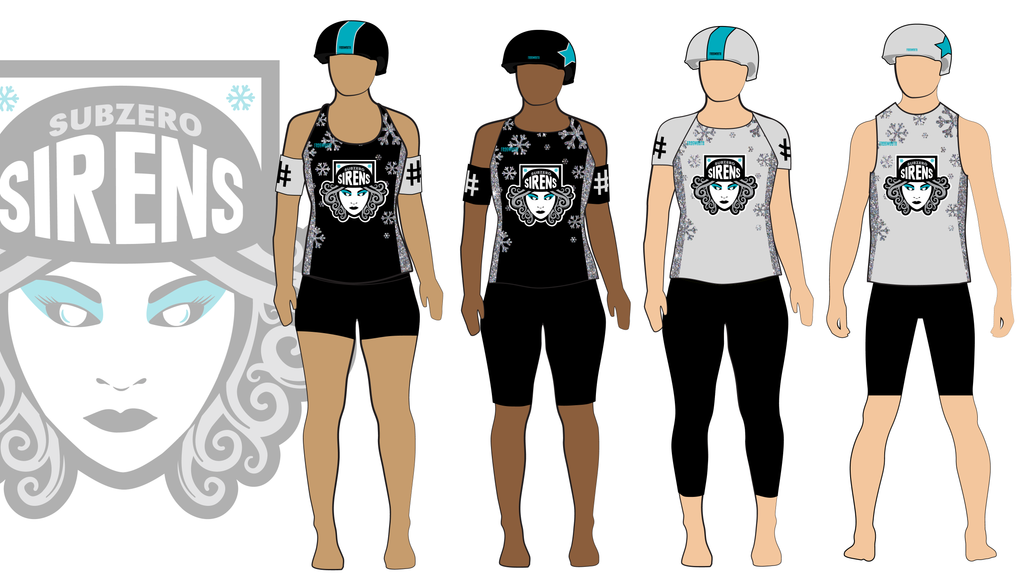 Queen City Roller Girls Subzero Sirens Uniform Collection | Custom Roller Derby Uniforms by Frogmouth