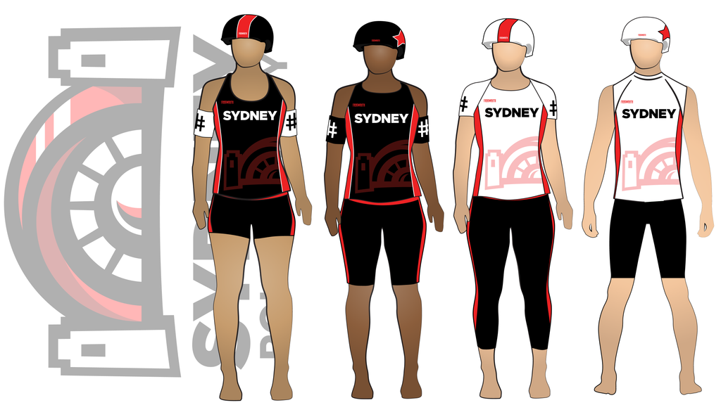 Sydney Roller Derby Travel Team uniform collection | custom roller derby uniforms by Frogmouth
