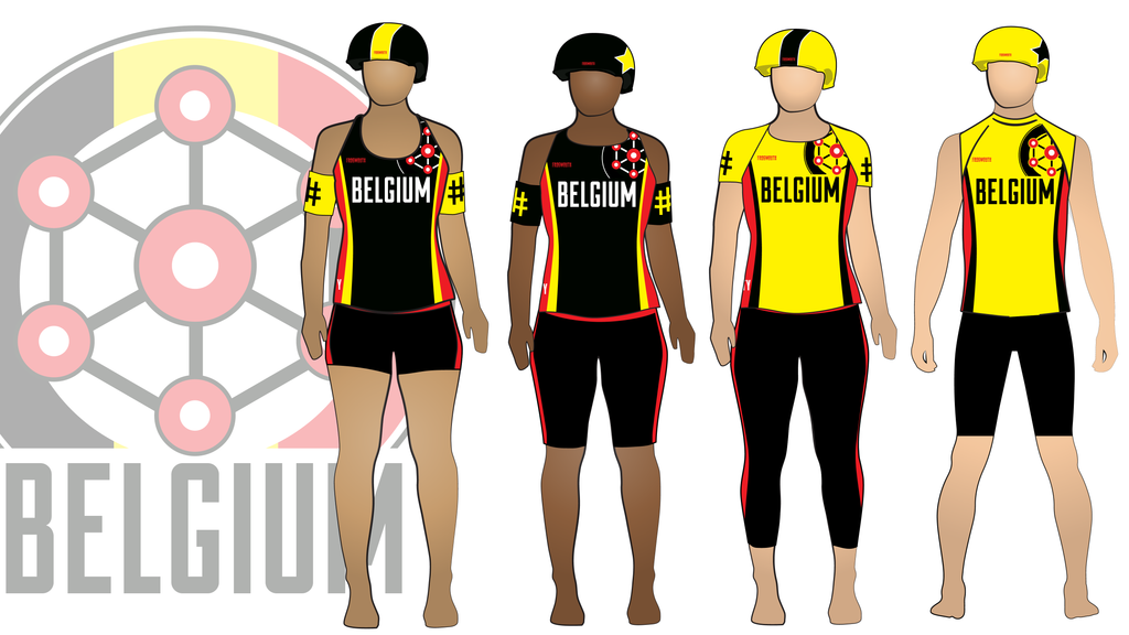 Team Belgium 2018 World Cup uniform collection | custom roller derby uniforms by Frogmouth