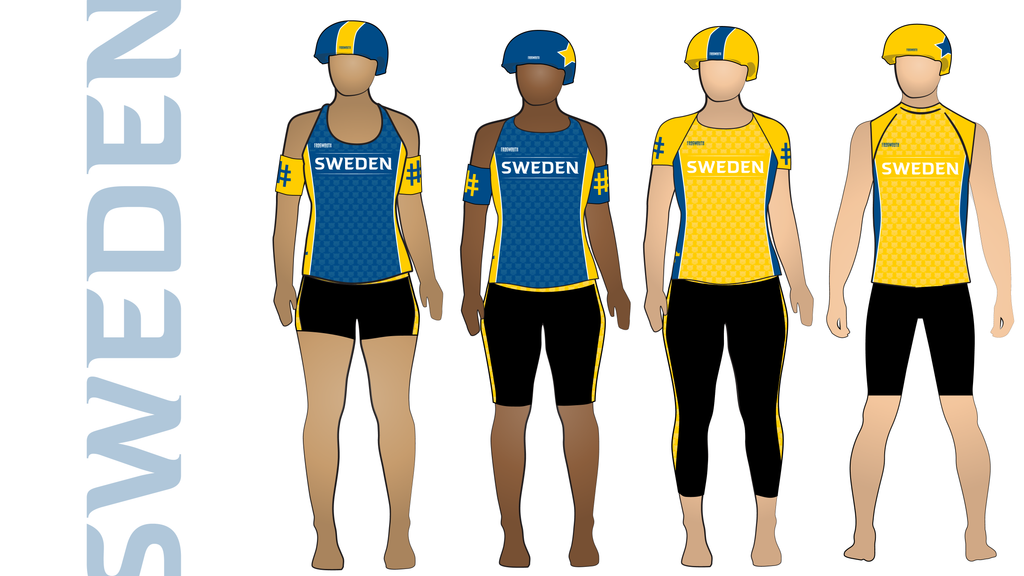 Team Sweden 2018 World Cup uniform collection | Custom roller derby uniforms by Frogmouth