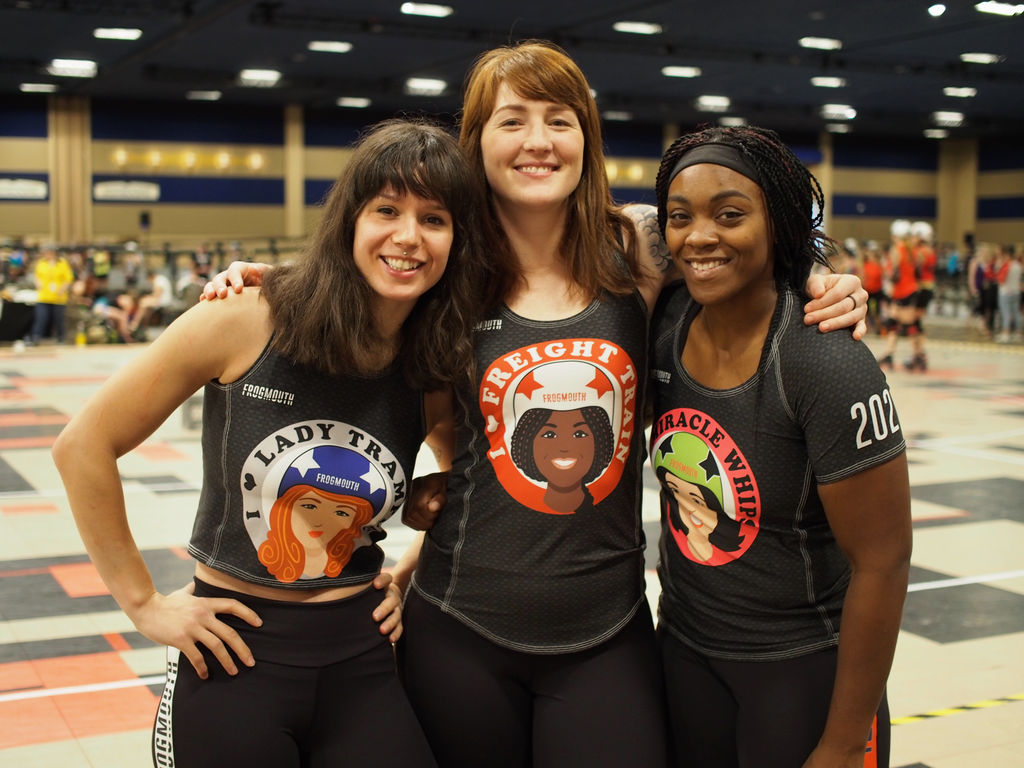 Lady Trample Freight Train Miracle Whips I <3 Scrimmage Top for Roller Derby by Frogmouth