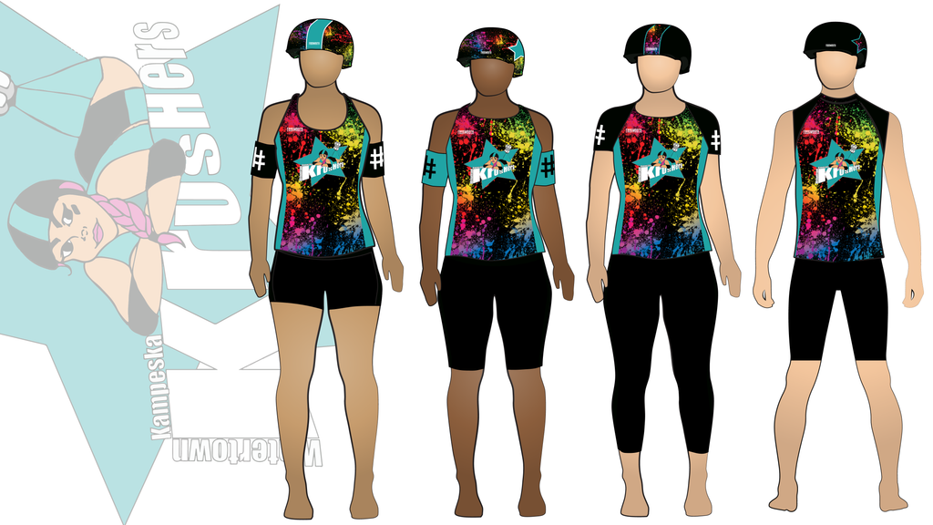 Watertown Kampeska KrusHers Derby Dames Uniform collection | Custom roller derby uniforms by Frogmouth