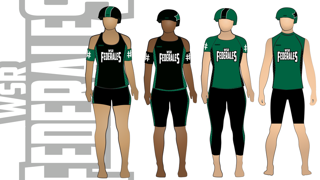 Western Sydney Rollers Federales Uniform Collection | Custom roller derby uniforms by Frogmouth