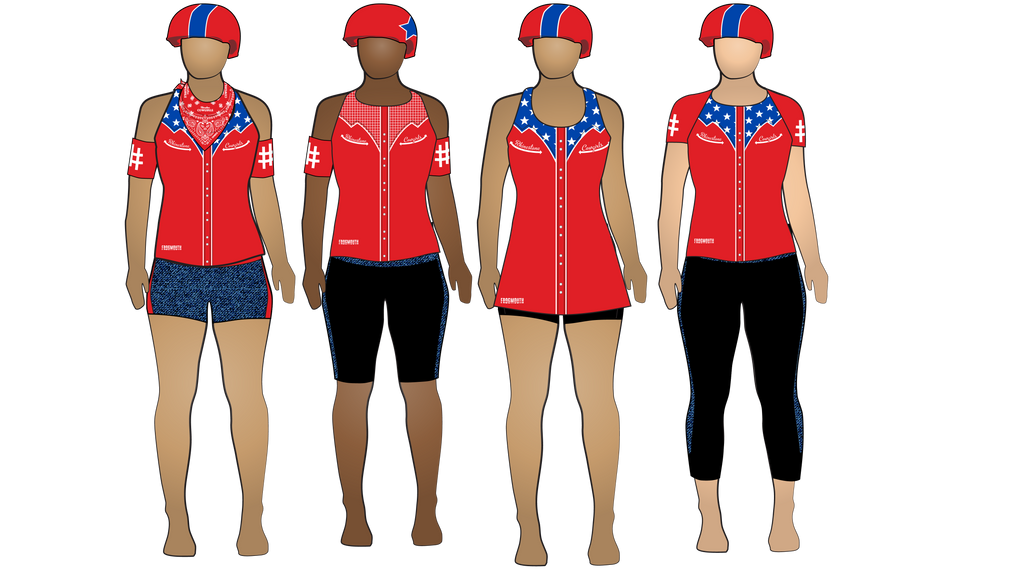 Texas Roller Derby (TXRD) Rhinestone Cowgirls 2016 Uniform / Custom Roller Derby Uniforms by Frogmouth