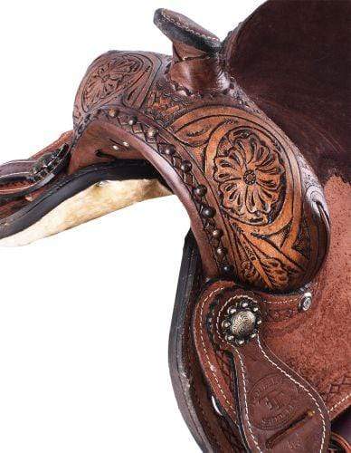 Double T 10" Double T Floral and Basketweave Tooled Saddle