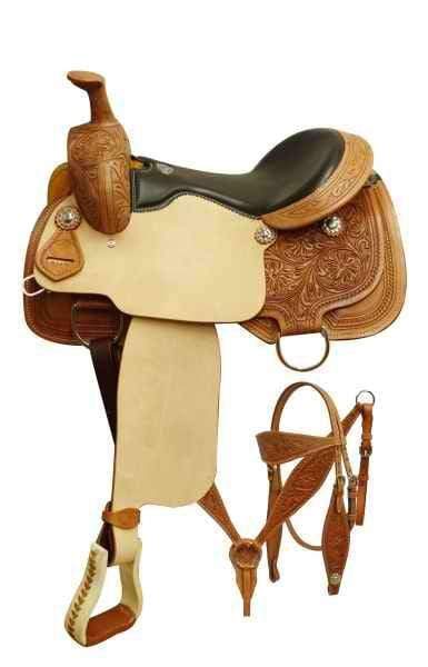 16, 17 Premium Leather Double T training saddle with suede leather seat.