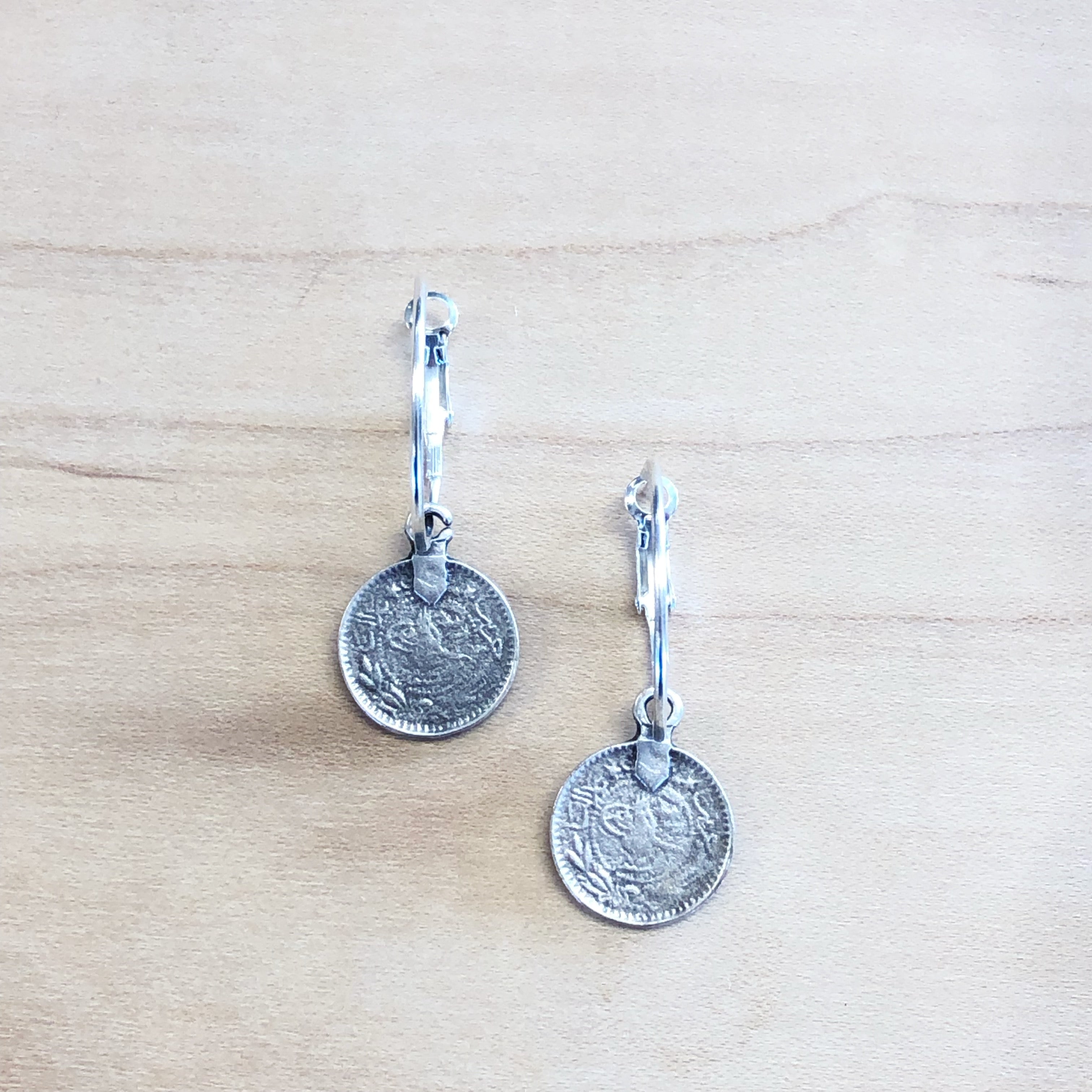 The Kat - Silver Hoop + Coin earrings