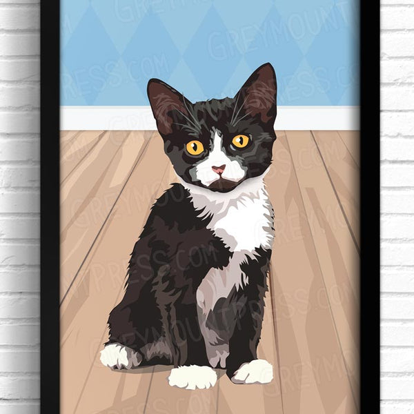 Cat art print - Tuxedo Cat Lady – Berkley Illustration