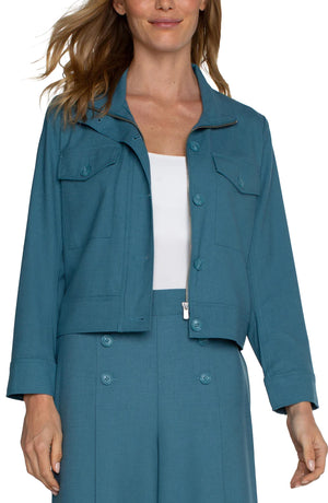 Utility Crop Jacket in Ocean Blue - Lois Pearl Boutique