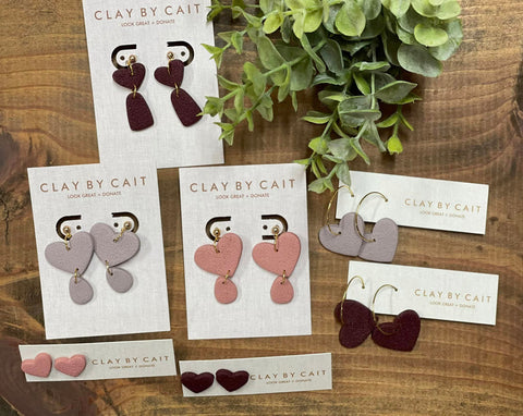 Clay by Cait handmade clay earrings from her Valentine Collection