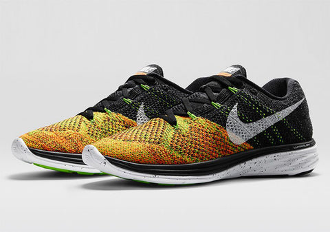 nike flyknit lunar 3 black white electric green total orange