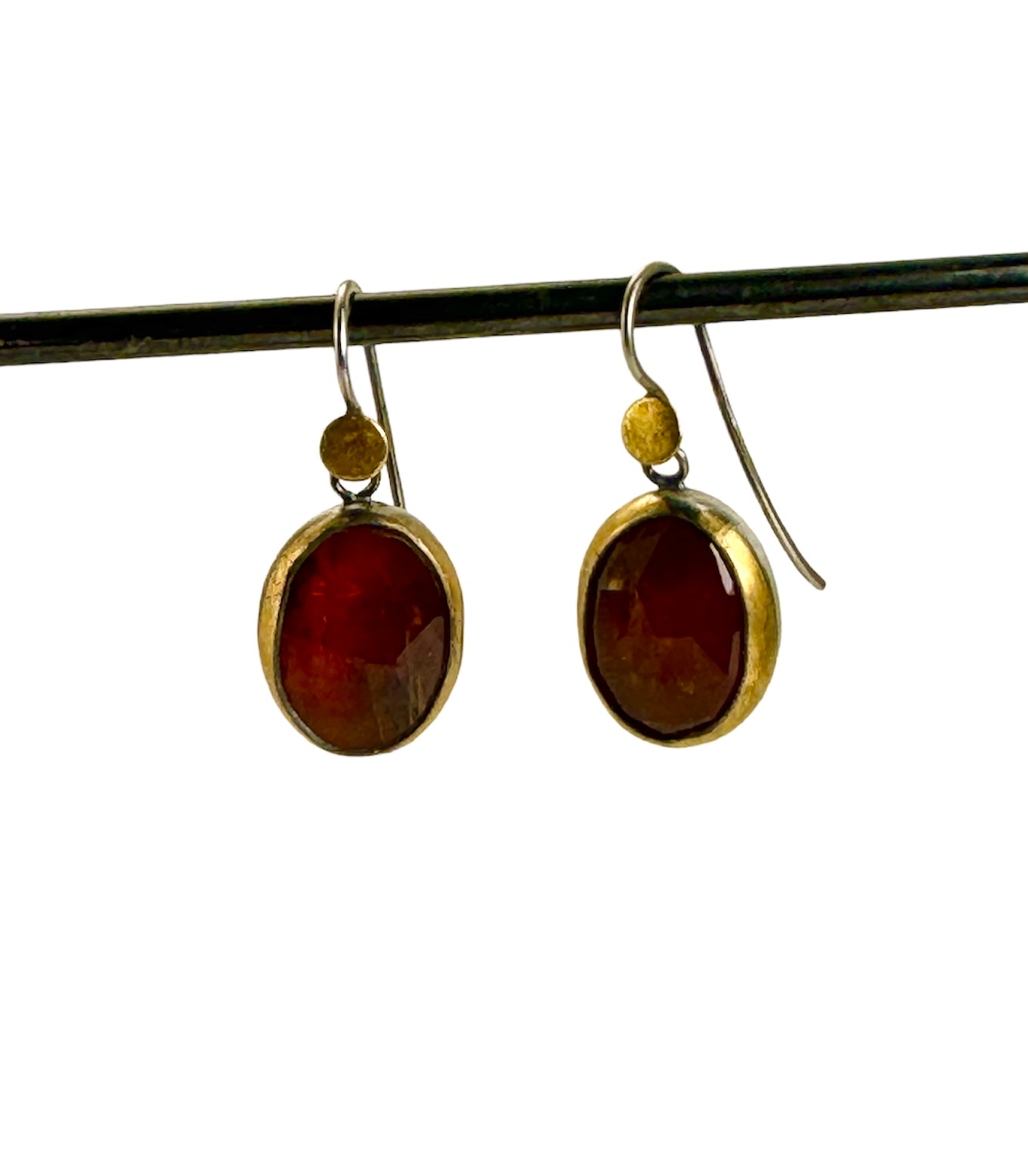 Crescent Rim Dot Earrings with Orange Kyanite