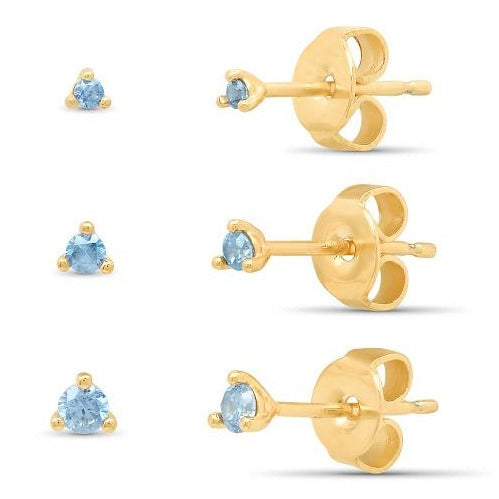 Set of Three Blue Stone Post Earrings
