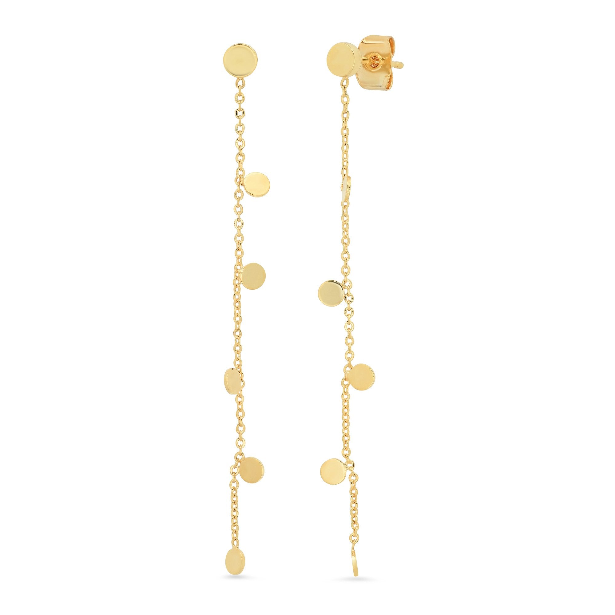 Chain Dangle Earrings with Circular Disk Charms, Gold