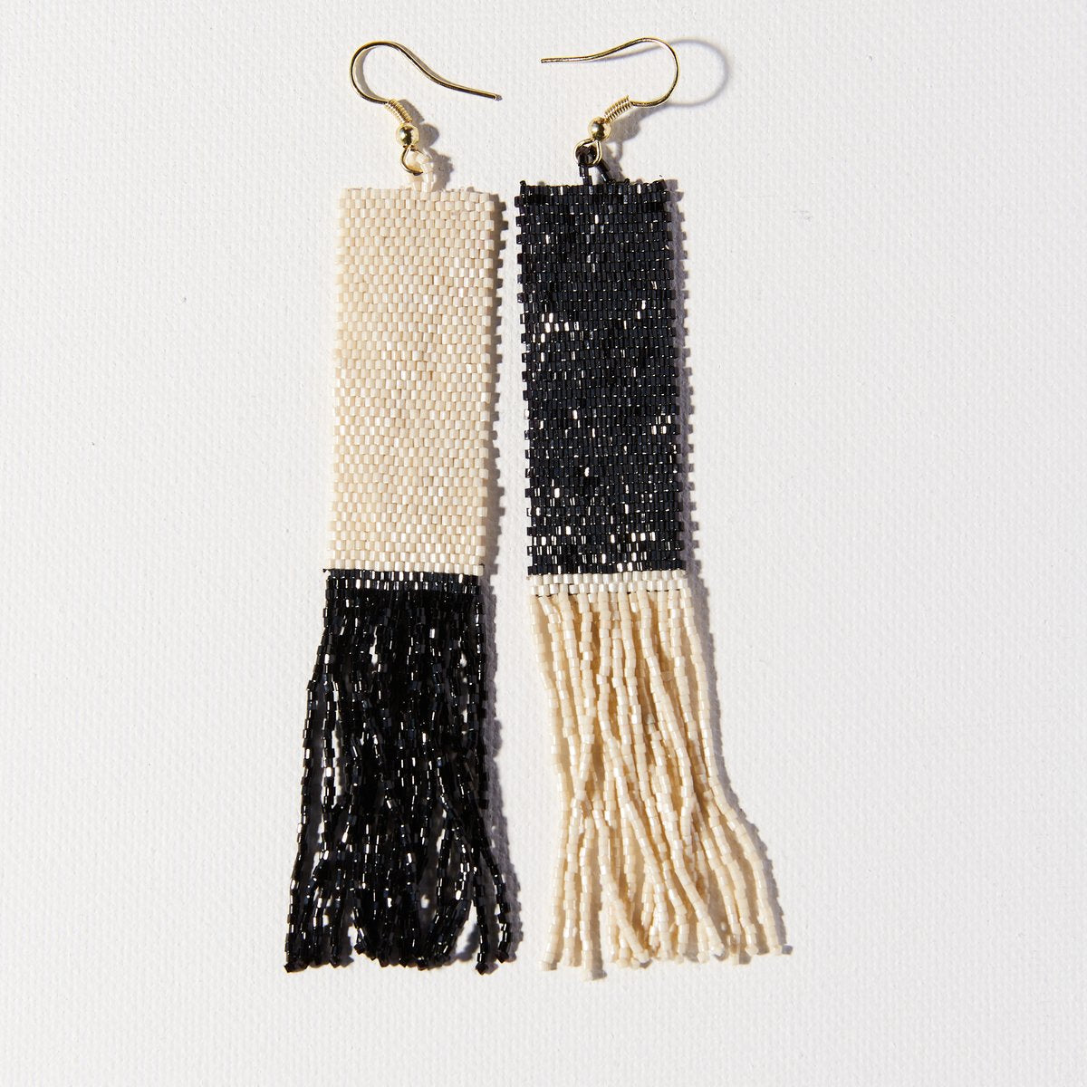 Black Ivory Mirror Image Long Fringe Earring